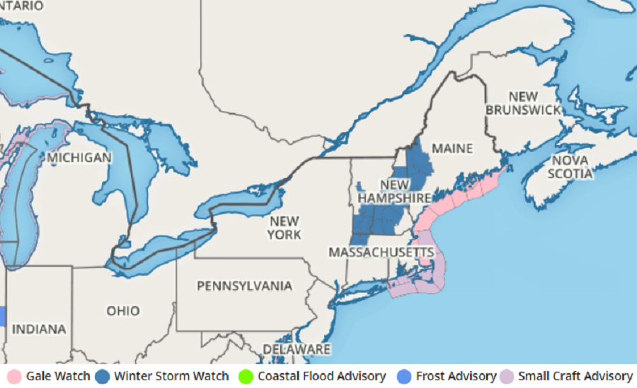 Winter Storm Watches are up for the April snowstorm. Image: weatherboy.com