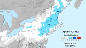 The 1982 blizzard dumped more than a foot of snow in parts of the northeast. Image: NOAA
