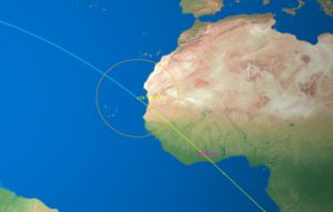 In May 2020, the out of control Chinese rocket eventually impacted portions of western Africa. Debris was observed on the ground near the Ivory Coast. Image: The Aerospace Corporation