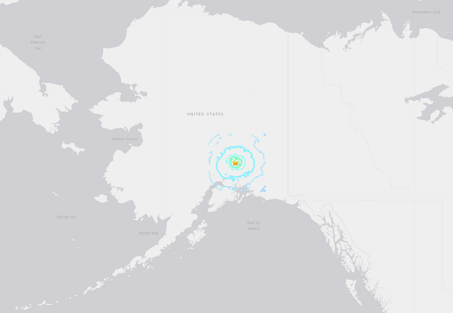 A strong 6.1 earthquake struck south central Alaska this evening. It was felt throughout the Anchorage metro area. Image: USGS