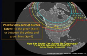 Aurora could be seen between the green and yellow lines on this map. Image: SWPC