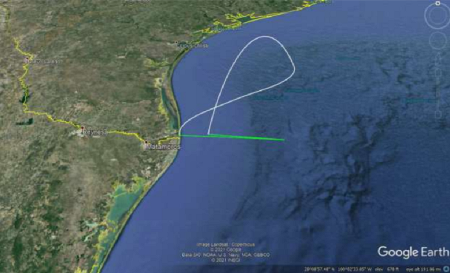 Path of the Booster Stage: After assisting the Orbital Rocket up, it'll separate, do some aeronautical gymnastics over the Gulf before returning back to Earth with a Gulf landing. Image: FCC