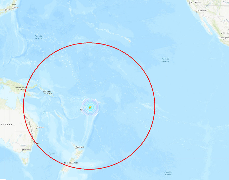 A 6.8 earthquake struck the Fiji Region today. Image: USGS