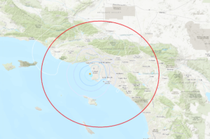 The 3.7 earthquake was felt throughout the Los Angeles metro region. Image: USGS