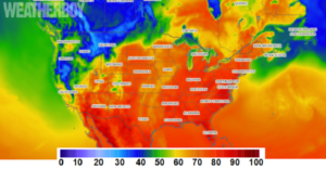 Temperatures in the 80's and 90's will spread across most of the country by the middle of the week. Image: weatherboy.com