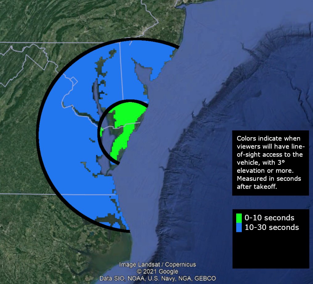 The scheduled launch of a rocket Wednesday evening from the NASA Wallops spaceport could be visible in cloud-free skies of southern New Jersey, Delaware, eastern Maryland, eastern Virginia, and northeastern North Carolina.  Image: NASA Wallops