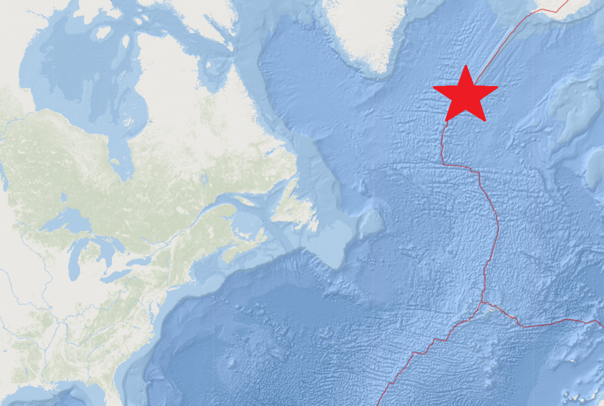 An earthquake has struck the North Atlantic. Image: USGS