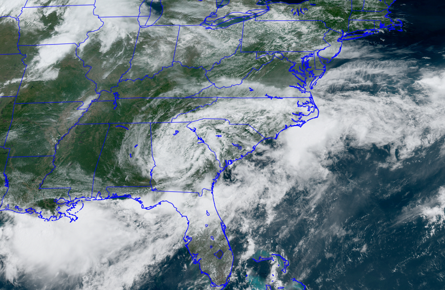 Current GOES-East weather satellite view of Claudette in the southeastern U.S. Image: NOAA