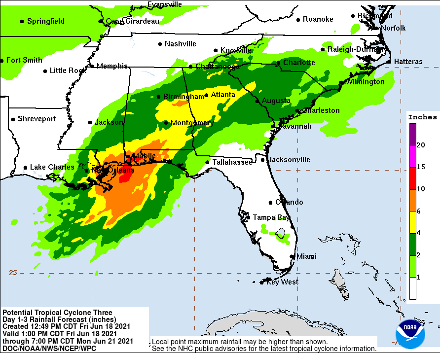 More than 10" of rain is possible over portions of the Gulf Coast as this moisture-rich system in the Gulf of Mexico heads north. Image: NWS