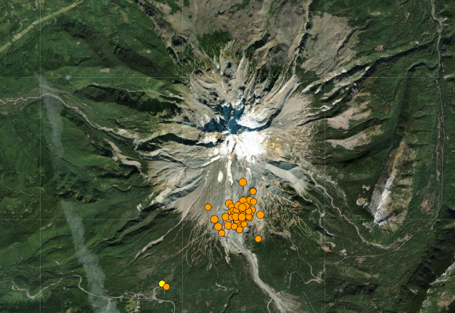 An earthquake swarm is occurring around Oregon's Mount Hood now. Image: USGS