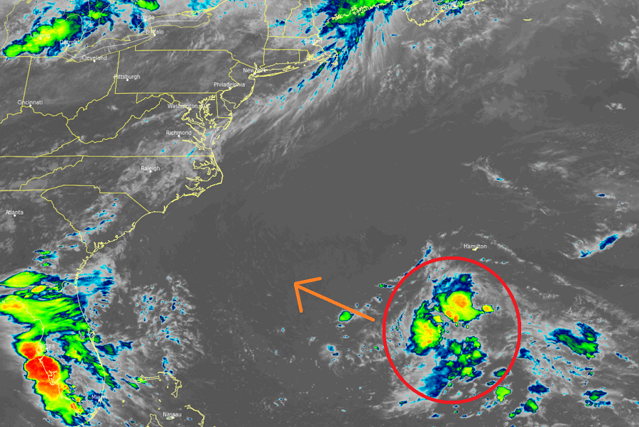 This circled area is one of two the National Hurricane Center is monitoring in the Atlantic. Image: NOAA