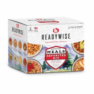 This particular kit from ReadyWise comes with creamy pasta and chicken, teriyaki chicken and rice, lasagna with sausage, and chili mac with beef among other dishes. Image: ReadyWise