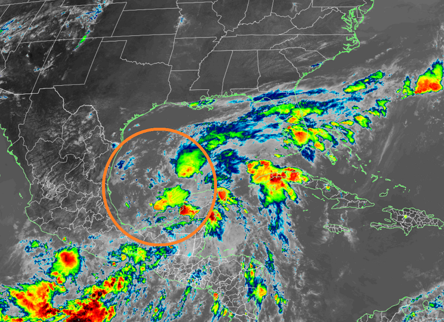 The National Hurricane Center says there is a 90% chance that this disturbance in the Gulf of Mexico will become a tropical cyclone within the next 5 days. Image: NOAA