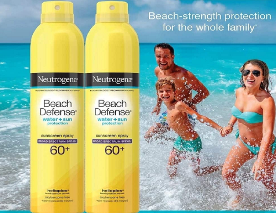 The Beach Defense sunscreen aerosol spray is one of 5 being recalled by Johnson & Johnson. Image: Neutrogena