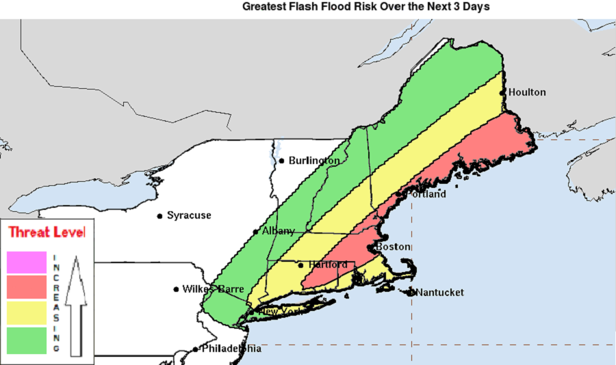 The area in red has the greatest flood threat today. Image: NHC