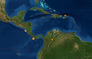 Many earthquakes struck portions of Central America and the Caribbean today. Fortunately, there is no tsunami alert as of press time. Image: USGS