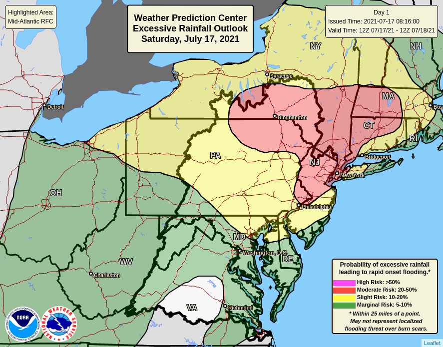 Flooding remains the primary threat from today's severe weather outbreak in the northeast. Image: NWS