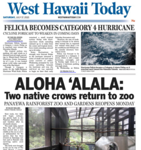 Today's cover from the West Hawaii Today newspaper. Image: West Hawaii Today