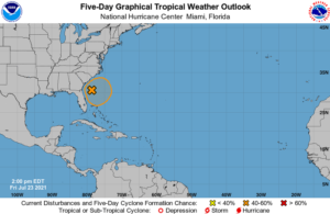 Orange area reflects where tropical cyclone development could occur within the next 5 days. Image: NHC