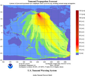 Tsunami forecast based on initial data from the Tsunami Warning Center. Image: NWS