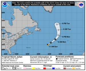 Latest official track of Julian. Image: NHC