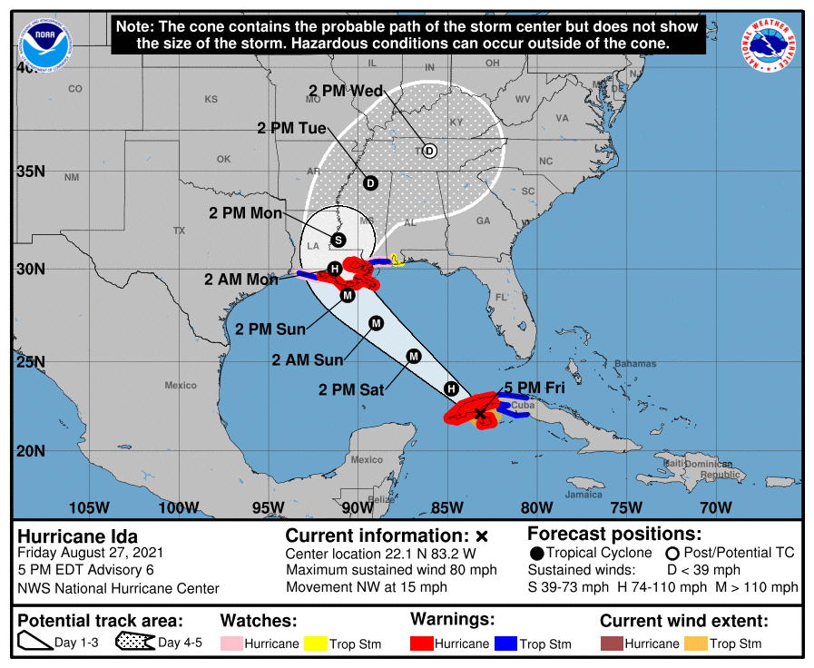 Latest official track for Hurricane Ida. Image: NHC