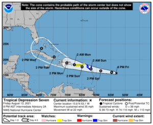 Latest official track for Tropical Depression #7. Image: NHC