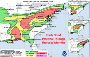 The area with greatest flood risk is in red. Image: NWS
