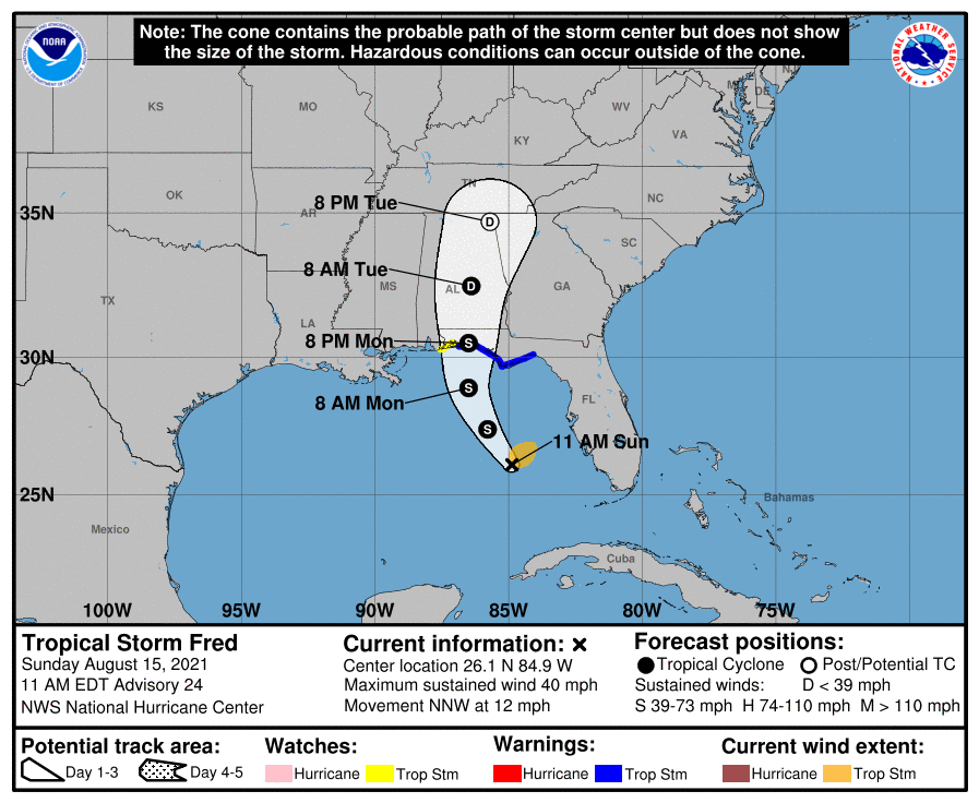 Latest track for Fred. Image: NHC