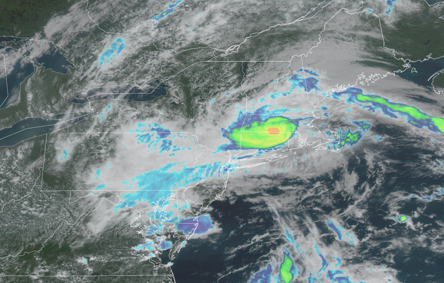 Henri made its finally landfall today on the coast of Rhode Island. Image: NOAA