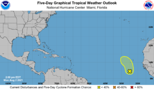 The National Hurricane Center is monitoring an area in the eastern Atlantic Ocean for possible development. No other area is being monitored and no other tropical cyclones are expected to form over the next 5 days. Image: NHC