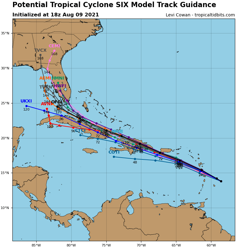 For now, most computer models do bring Fred close to Florida with time, but it is too soon to say with certainty whether any of these forecast model tracks will verify. Image: tropicaltidbits.com