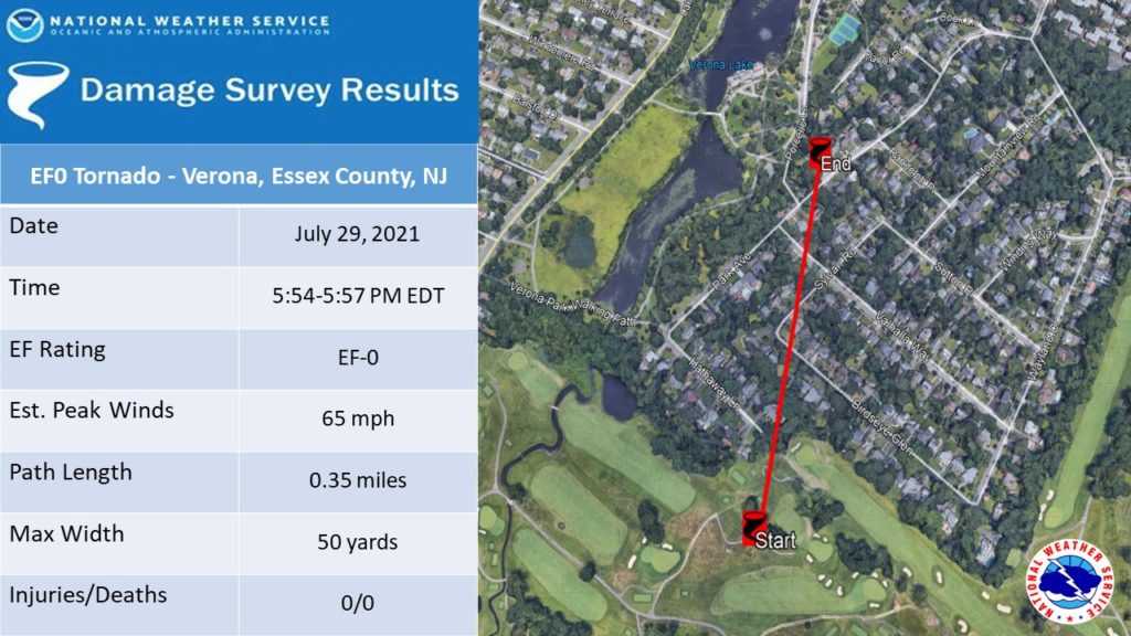 Track of the Essex County, New Jersey tornado. Image: NWS