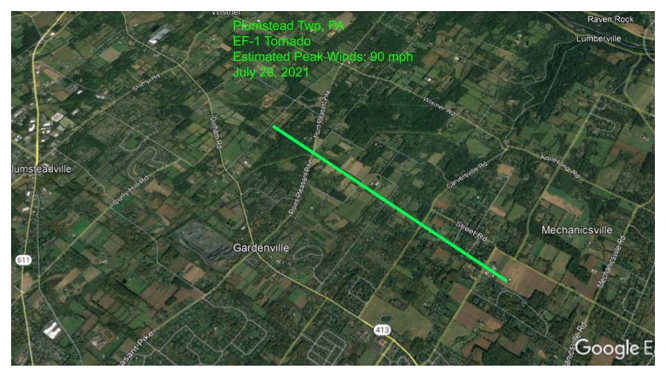 Track of the Plumstead Township, Pennsylvania tornado. Image: NWS