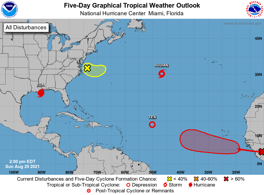 Beyond Ida and Julian, there are three systems being monitored closely by the National Hurricane Center. Image: NHC