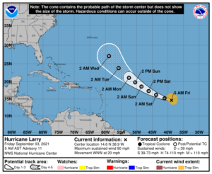 Latest track for Hurricane Larry. Image: NHC