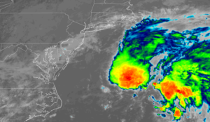 Current GOES-East weather satellite imagery shows a cyclone taking shape east of New Jersey. Image: NOAA