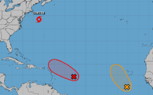 Beyond Odette, two other systems could form in the Atlantic soon. Image: NHC