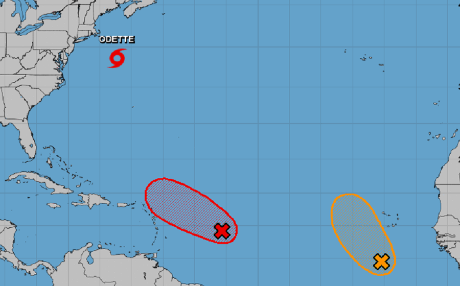 Beyond Odette, two other systems could form in the Atlantic soon. Image: NHC
