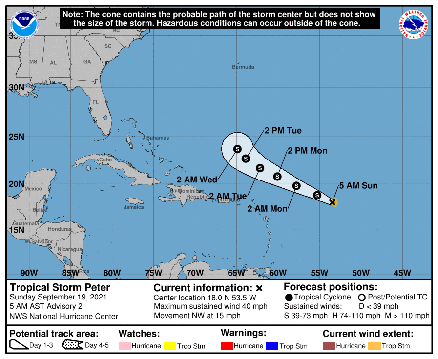 Latest official track for Peter. Image: NHC