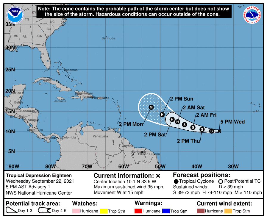 Latest track for Tropical Depression #18. Image: NHC