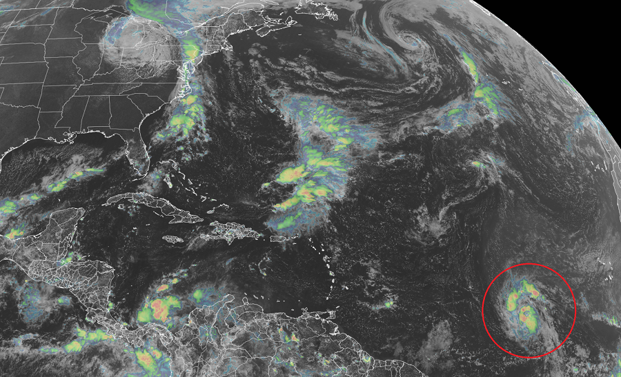 Current satellite view of Tropical Storm Sam in the Atlantic Ocean. Image: NOAA