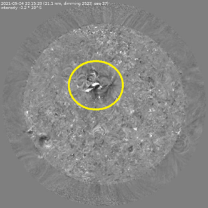 Region 2864, circled here on the sun, could set the stage for more aurora displays on Earth and perhaps a full-fledged geomagnetic storm. Image: ROyal Observatory of Belgium / Solar Terrestrial Center of Excellence / Solar Influences Data and Analysis Centre