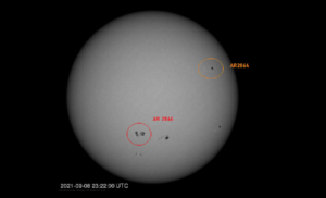 Large sunspots on the Sun are blasting Earth-directed solar flares into space. Image: NOAA SWPC