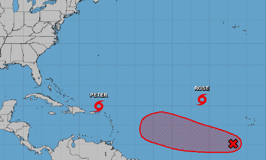 The National Hurricane Center has identified the region in red as the location for the basin's next likely tropical cyclone.  Image: NHC
