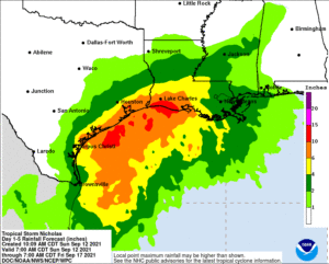 Extremely heavy rain is expected with Nicholas along the Gulf Coast in the coming days. Image: NWS