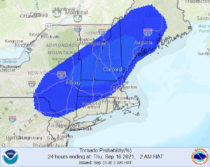 The greatest risk of tornadoes in the U.S. is across the northeast today. Image: NWS