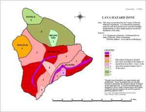 The Big Island of Hawaii is broken into different lava risk zones, with lava zone 1 at greatest risk of lava inundation than the other zones. Image: USGS