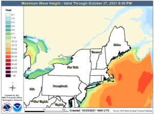 Waves over 15' high could impact portions of the northeast coast this week. Image: NWS
