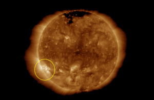 A Sunspot, classified as AR2887 by the NOAA Space Weather Prediction Center, is rotating into view of Earth. Image: SWPC